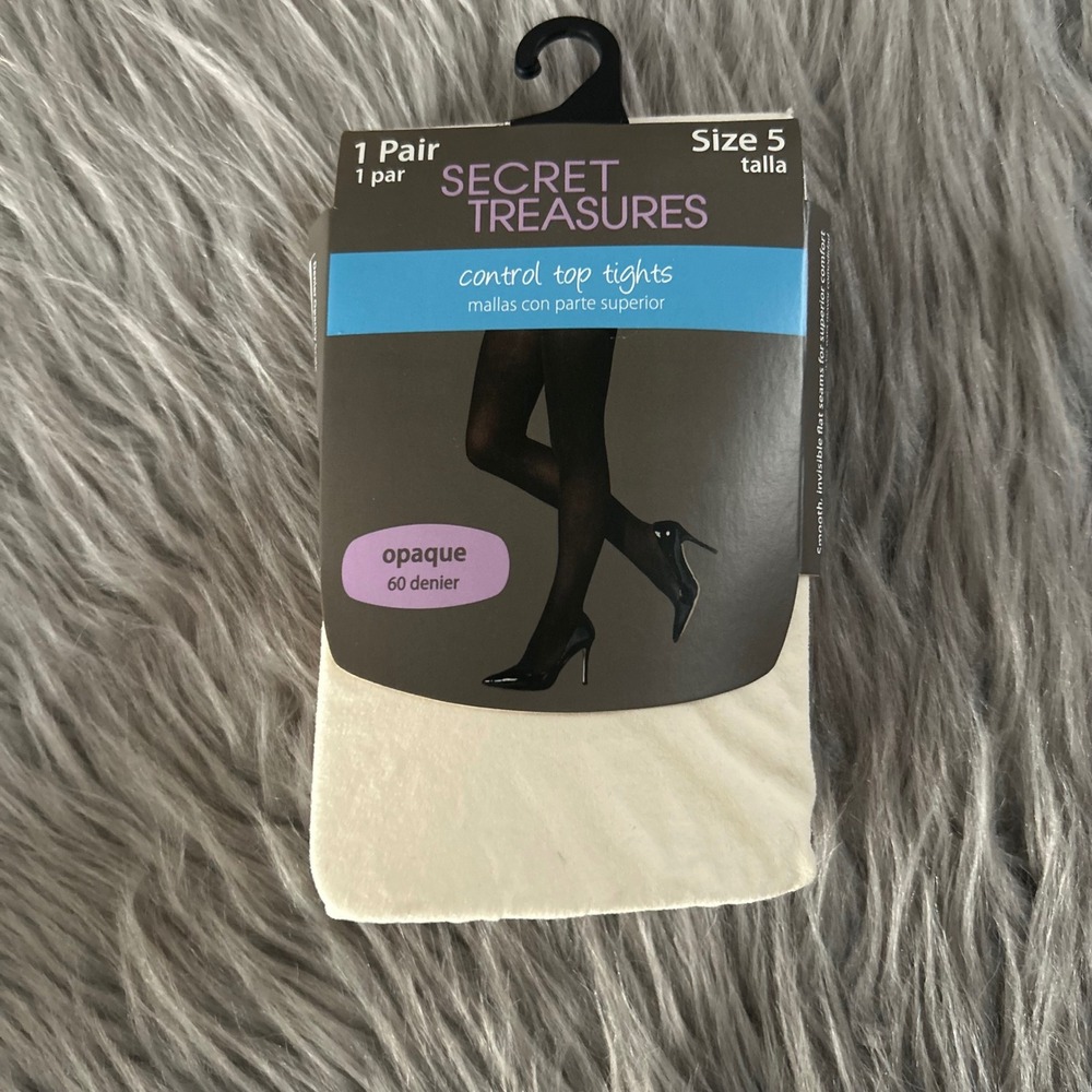 Secret Treasures Control Top Tights Womens Size 5 White Opaque 60 Denier